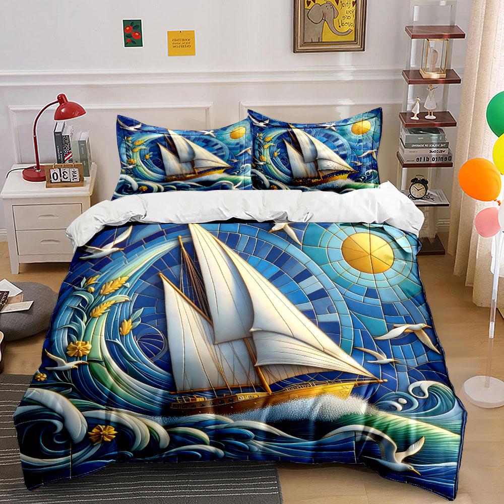 "Ocean Sailing Art Decor Set" Soft Skin-Friendly Bedding Set Includes 1 Duvet Cover And 2 Pillowcase Gift