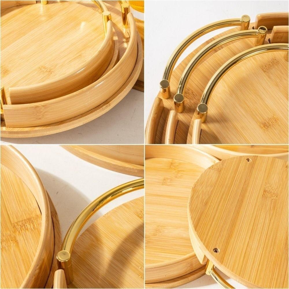 Round Shape Bamboo Tray Large Capacity Fast Food Tray Vintage Tea Set  Restaurant Use