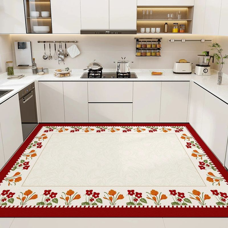 VIKAMA Vintage Floral Border Kitchen Rug, Non-Slip and Washable Living Room Mat, Kitchen, Dining Room, and Entryway Home Decor