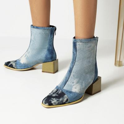 Европейские и американские ботинки Мартин женские, цветные, на среднем каблуке, на молнии, с квадратным каблуком, осенне-зимние, с острым носком, низкие короткие ботинки, ботинки