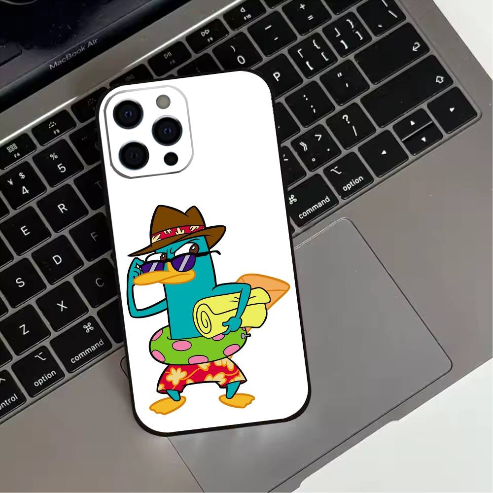 Милый мультяшный Утконос Перри Чехол для телефона iPhone 17,16,15,14,13,12,11 Plus,Pro Max,XS,Мягкий силиконовый черный чехол