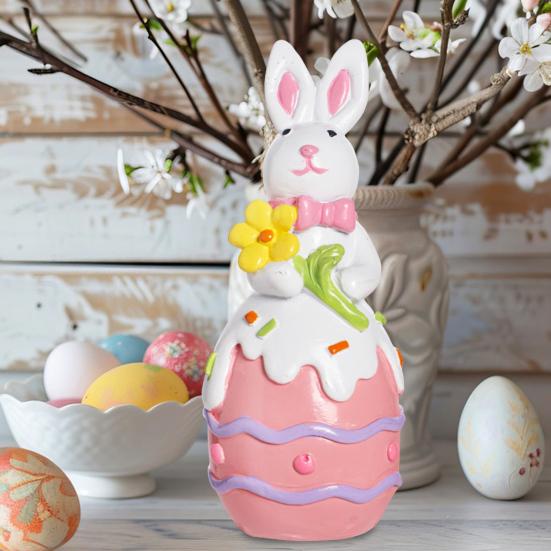 Статуэтка пасхального кролика, резиновые фигурки кроликов с цветком/яйцом/морковкой, настольные украшения для домашнего офиса, фермерского дома, весенний декор