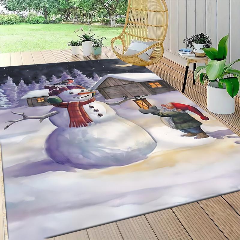 Snowman Moonlight Carpet Rug Soft Washable Anti Slip Home Living Room Sofa Mats Personalized Christmas Rug