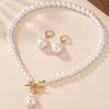 Women Bridal Jewelry Necklace Set 1Set Beaded Faux Pearls with Stud Earrings
