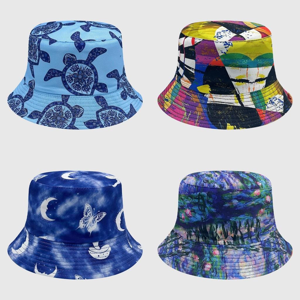 Tie Dye Fisherman Hat Uv Protection Assorted Colors Print Butterfly Cat Cap Leaf