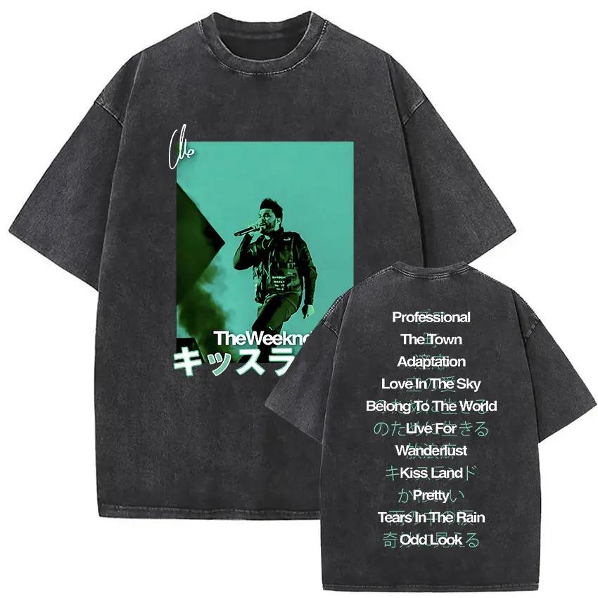 The Weeknd XO Tour 2026 Винтажная стираная футболка Мужская Женская Поп-музыка Футболки с коротким рукавом Рэп Хип-Хоп Готическая одежда Футболки
