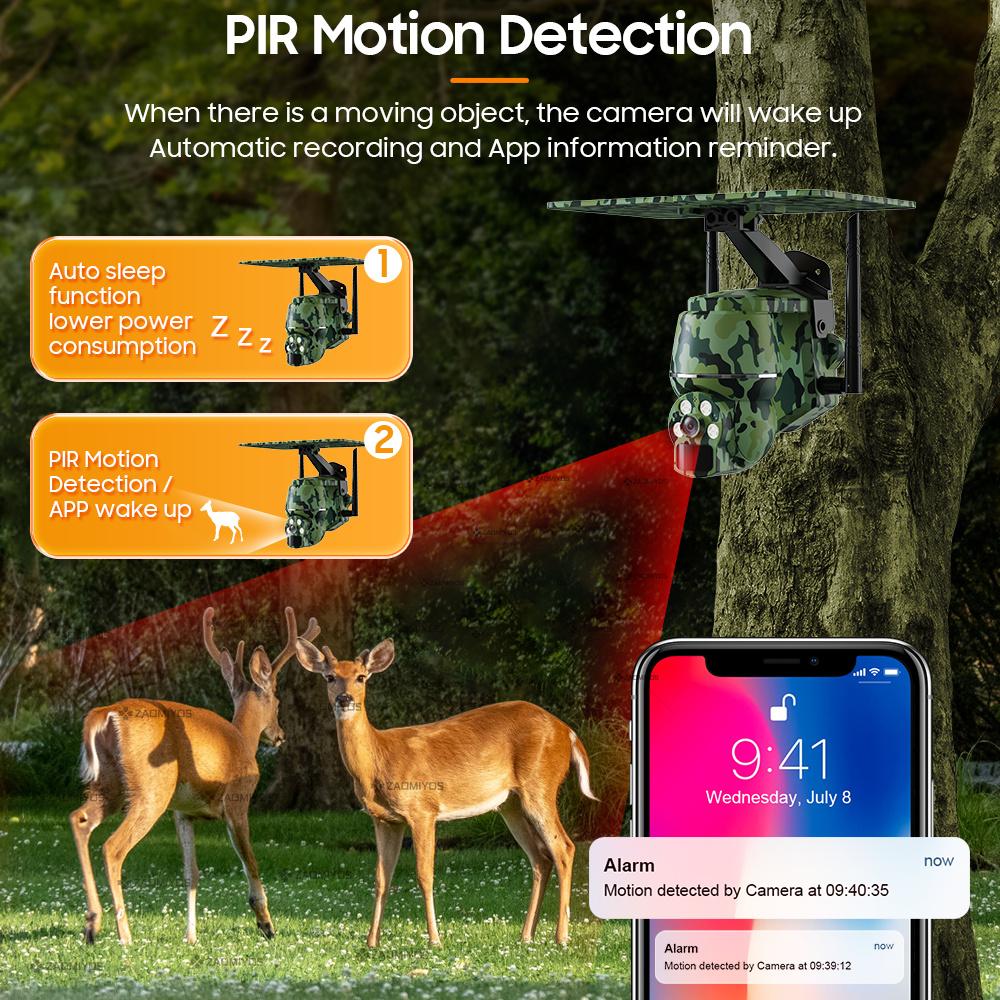 5MP 4G SIM Солнечная наружная дикая природа Водонепроницаемая обнаружение людей/животных WIFI Беспроводная PTZ охранная IP камера для охоты