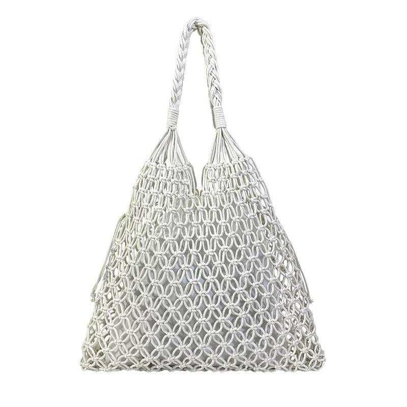 Сумки через плечо из однотонной ткани ручной работы из ажурной сетки, летние высококачественные минималистичные универсальные сумки для отпуска для женщин