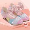 Girls Leather Shoes Princess Shoes Children Shoes Round-Toe Soft-Sole Big Girls High Heel Princess Crystal Shoes Single Shoes