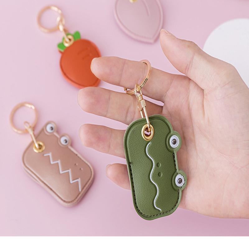 Leather Strawberry Lemon Keychain Case Holder  Women Car Key Ring Charm Bag Car Pendant Gift Anti-Lost Pet Dog Cat Collar