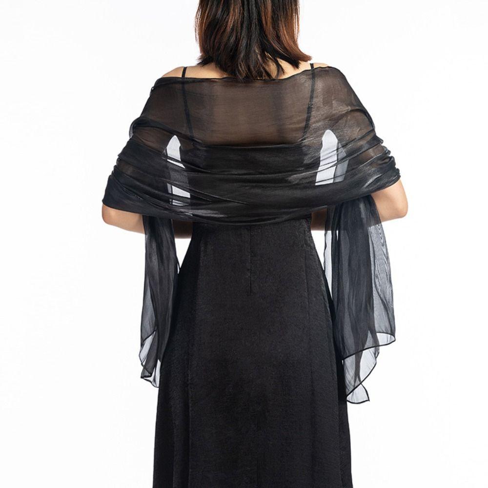 Sunscreen Wedding Bridal Shawl Transparent Organza Long Shiny Cloak Scarves