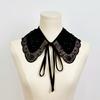 Embroidery Lace Detachable Black Fake Collar See Through Mesh Shawl Bow Tie Ribbon Decoration Collar Floral Scarf Capelet