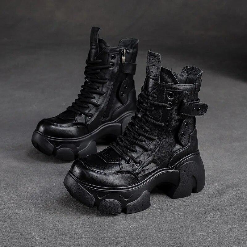 Johnature Thick Bottom Boots With Plush Warm Genuine Leather Versatile Women's Short Boots