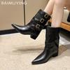 Ботильоны на высоком каблуке женские с острым носком кожаные ботинки челси массивная обувь женская 2024 тренд зимняя готическая обувь для мотоциклистов женские ботинки