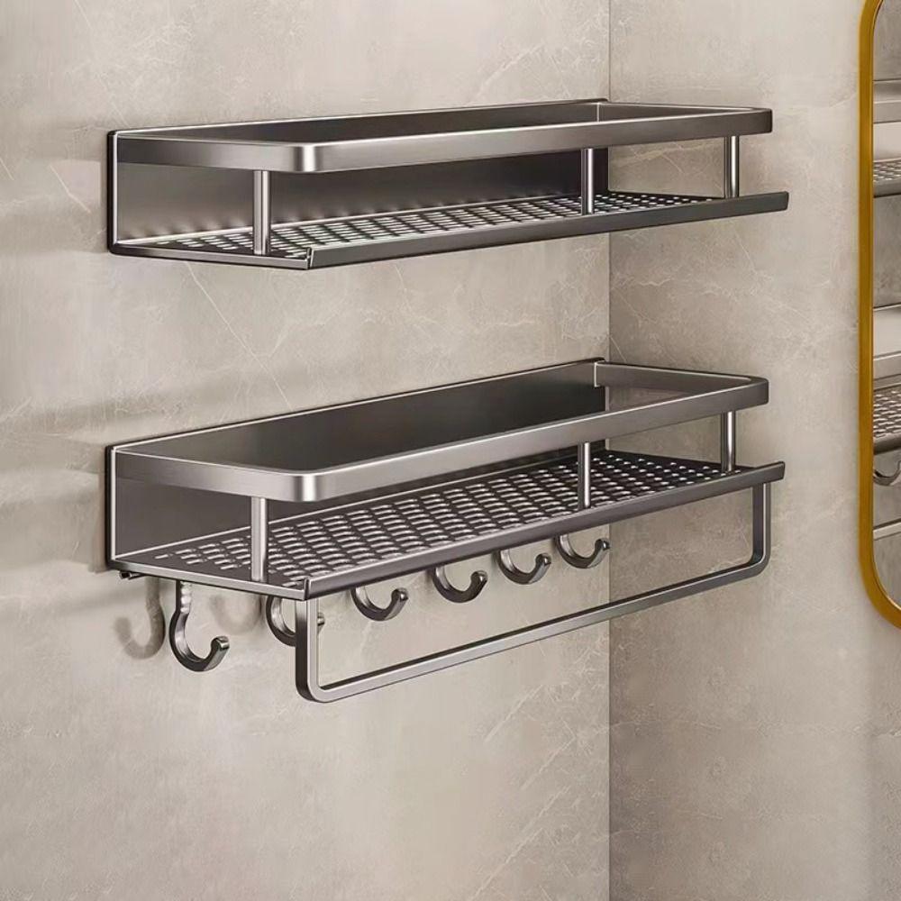 No Drill Shower Organizer Aluminum Corner Shower Shelf Multi-function Bathroom Shelves  Bathroom