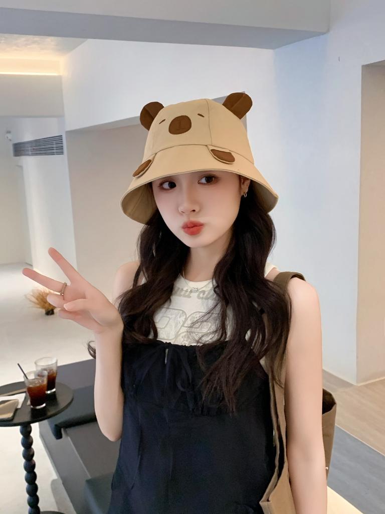 Spring Summer Bucket Hat For Women Men Cute Dog Ear Bear Nose Cartoon Fisherman Hat Outdoor Sun Hat Mountain Travel Beach Cap