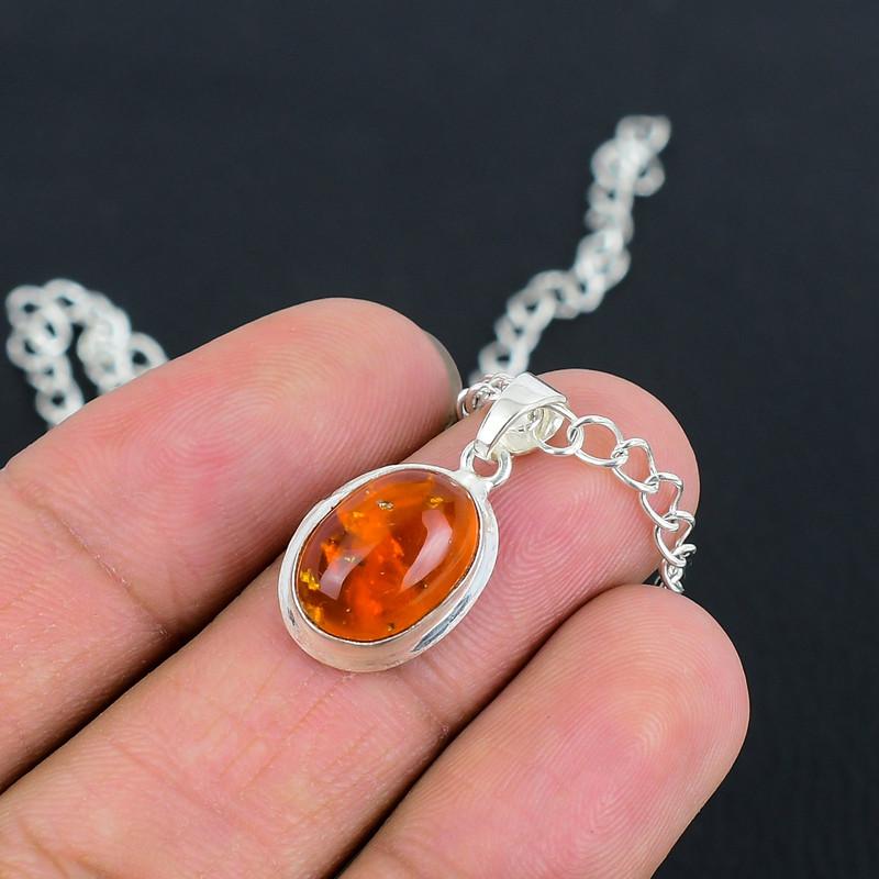 Размер Янтаря 10x14 Подвеска на Цепочке Камень Ручной Работы Тонко Отполированный Подвеска из Стерлингового Серебра 925 пробы с Современным Дизайном Подарок на Свадьбу для Невесты
