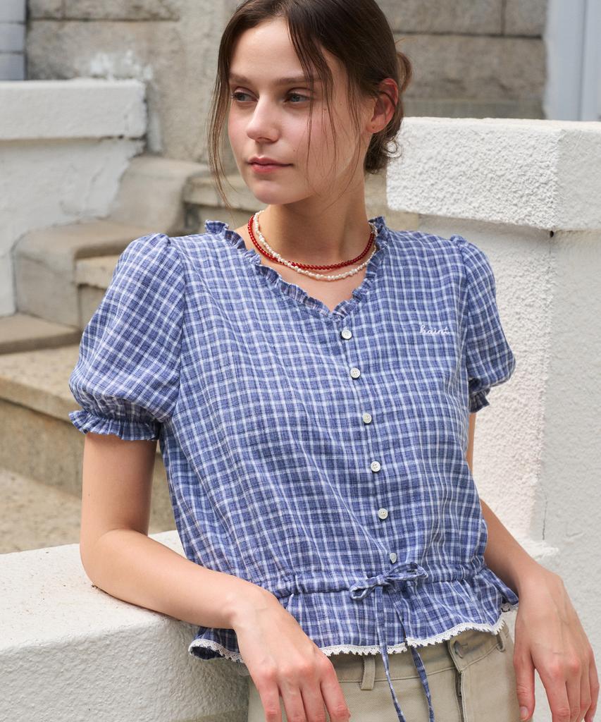 HAINT Liria Check String Half Shirt 2Col_Navy