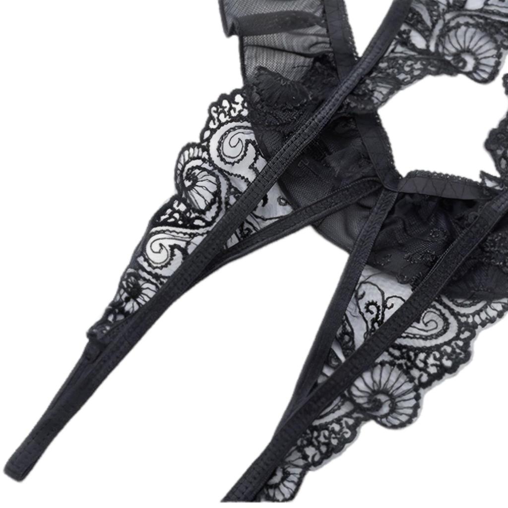 OLYOLY Color Sexy Cosplay Underwear Super High Leg Leotard Brazilian Open Bust Open Crotch Perforated See Through Lace Babydoll Lingerie Black White