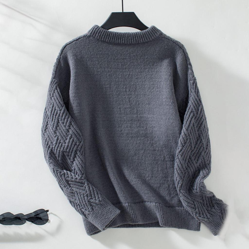 Autumn Winter Vintage Loose Long Sleeve Top Solid Color Cardigan Knitwear O-Neck Sweater