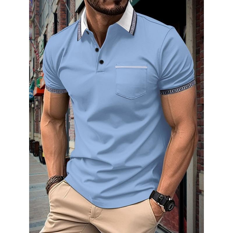 Мужская летняя рубашка поло с принтом, воротником и карманом на пуговицах для мужчин, спортивные рубашки поло с коротким рукавом