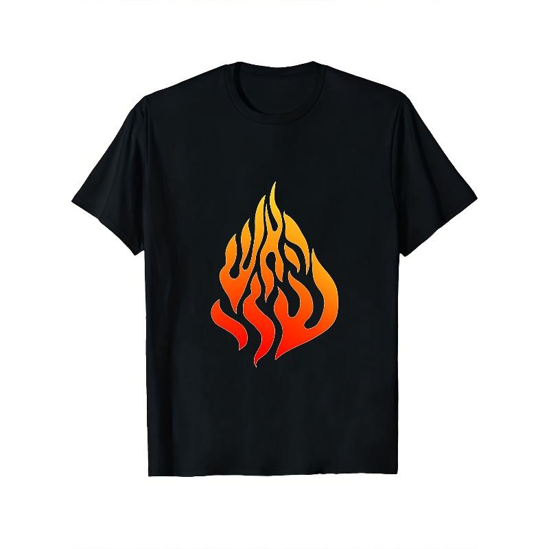 Европейские размеры Мужская футболка Nachman Flames с графическим принтом Огненное Лого - Черная с Оранжево-Желтым Пламенным Узором, Удобный Дышащий Материал