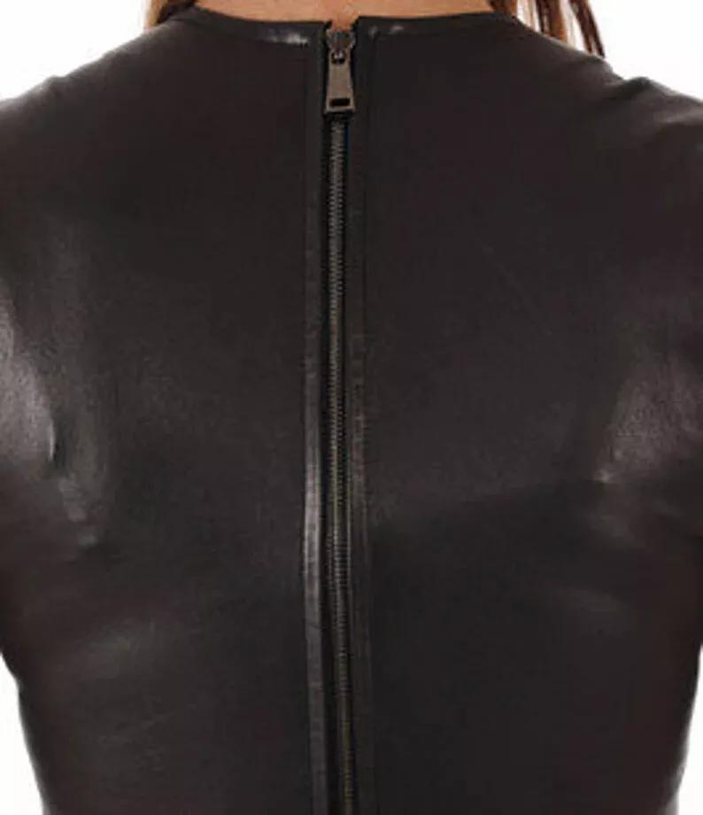 Наряд для вечеринки, изготовленный вручную из кожи ягненка, черный стильный повседневный топ без рукавов для женщин