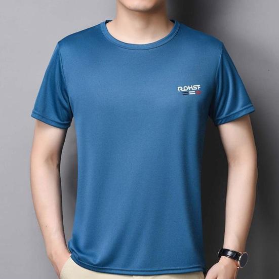 Мужской топ из ледяного шелка, быстросохнущий, с короткими рукавами, с круглым вырезом, свободный, однотонный, тонкий, эластичный