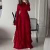 Women's Flare Sleeve Ruffle Dress Muslim Party Gowns Dubai Abaya Turkey Robe Elegant Female Robe Islamic Gown Autumn Fashion