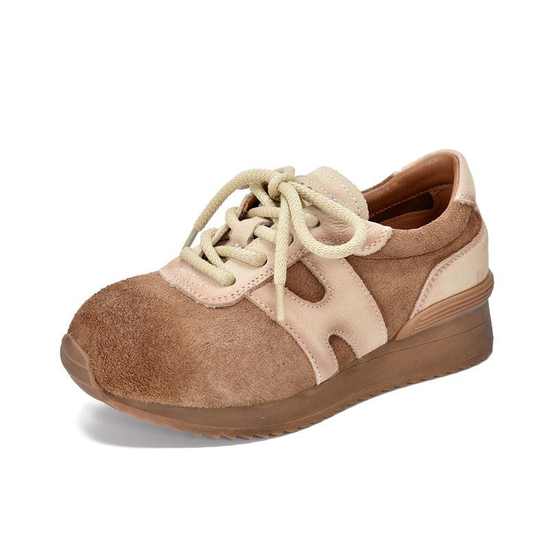 Johnature Женские спортивные туфли из натуральной кожи с круглым носком, повседневные универсальные кроссовки на шнуровке