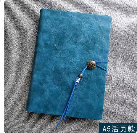 Business A6 Leather Binder Notebook Spiral Style with Saddle Stitching Blank and Lined Pages Bandage Pocket Notepad