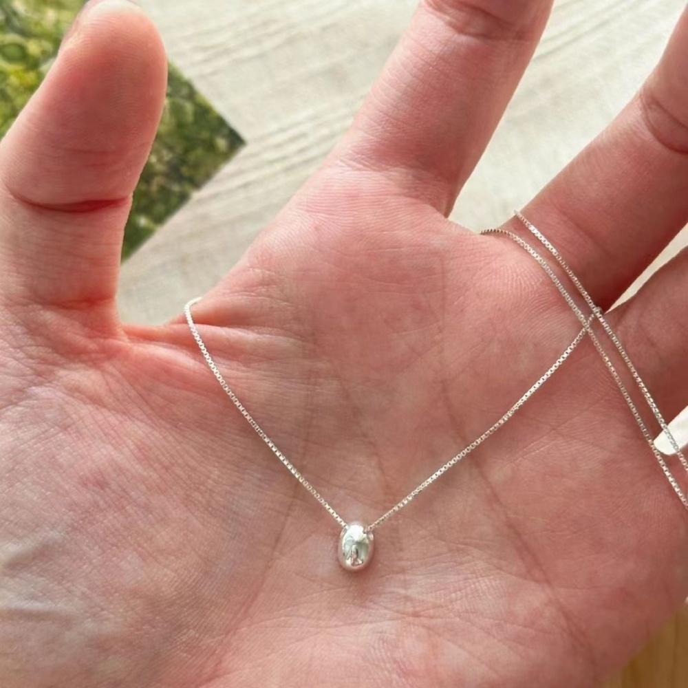925 Silver Plated Hypoallergenic Bead Necklace Simple Charm Geometric Pendant Choker Birthday Gift Women's Fine Jewelry
