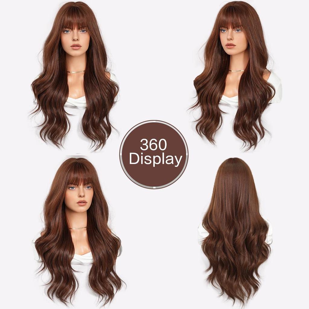Caramel Brown Long Curly Wig - Heat Resistant Body Wave Synthetic Hairpiece, Natural-Looking Full Cap Wig for Everyday Glam & All-Season Wear