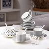 Ceramic Hepburn Style Coffee Cup and Saucer Vintage Striped Black and White Polka Dot Mug Cake Pan Afternoon Tea Set