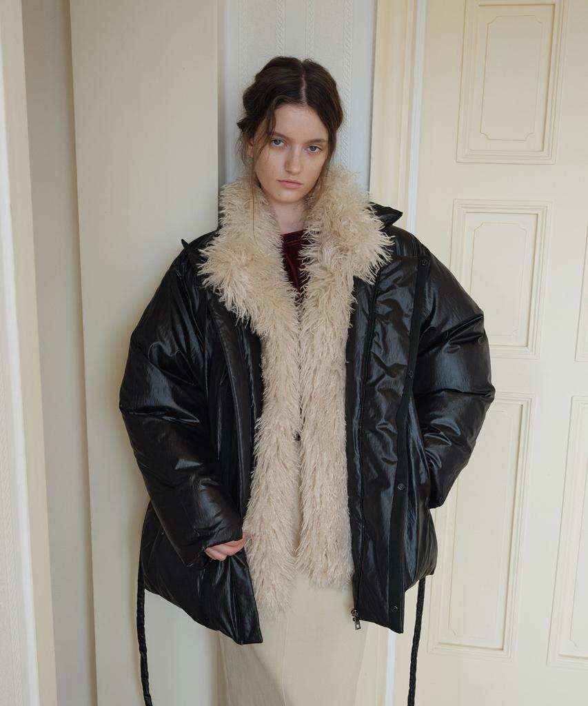 Overdueflair Fur High Neck Goose Down Jumper_Black