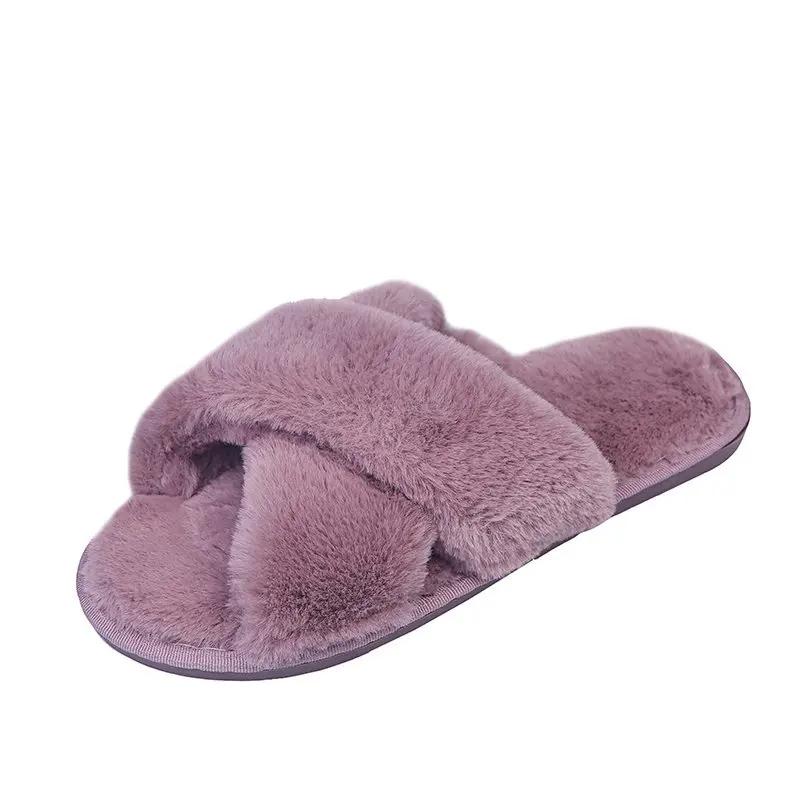 Winter Women House Slippers Fashion Warm Shoes Woman Slip On Flats Female Slides Black Pink Cozy Home Furry Slippers