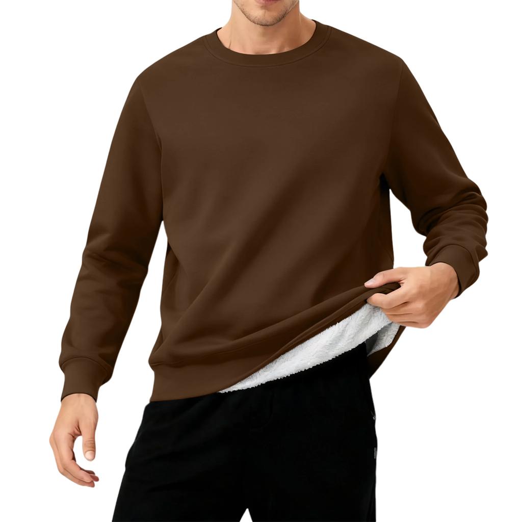 Men's Round Neck Fleece-Lined Thick Solid Color Sweatshirt