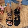 Bohemian Flat Bottomed Women's Sandals, Round Headed Beaded Flower Beach Shoes Summer Fashionable Breathable Casual Women's Sandals