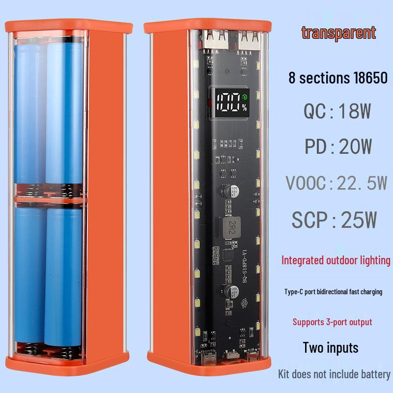 Набор для самостоятельной сборки батарейного блока 18650 из 8 секций: Корпус повербанка с быстрой зарядкой без пайки