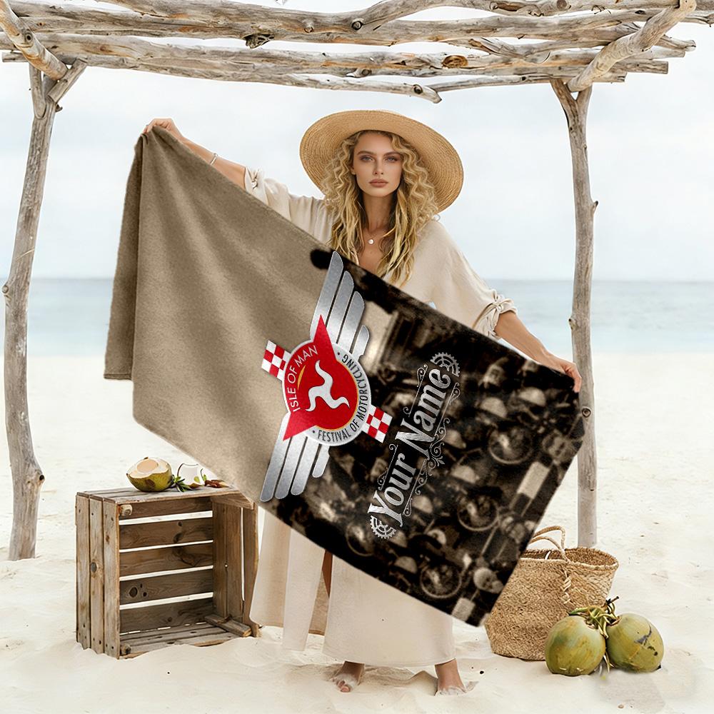 Isle Man Tt Personalized Text Beach Towel Super Soft Absorbent Perfect for Traveling Yoga Camping and Swimming