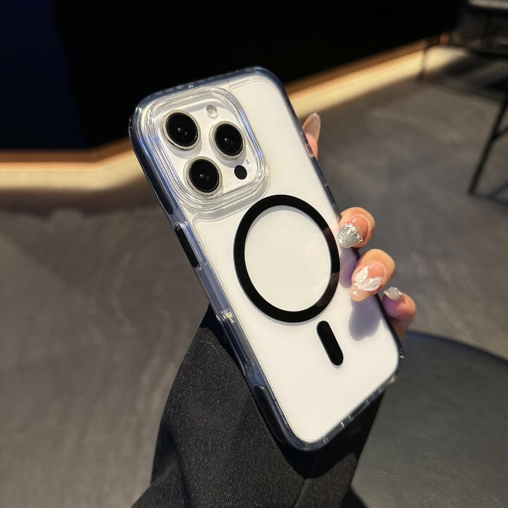 For iPhone 16 Pro Max Case Compatible with MagSafe TPU PC Clear Phone Cover with Metal Buttons