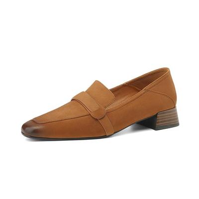 Осенние туфли из коровьей кожи с квадратным носком на толстом низком каблуке, лоферы, однотонные женские летние осенние туфли-лодочки