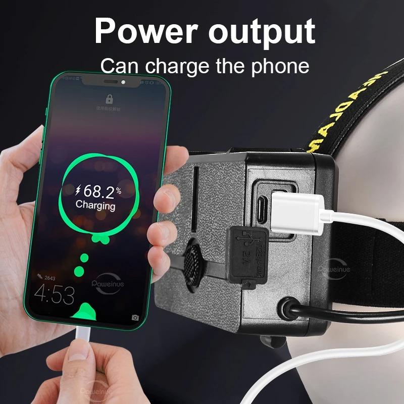 30 Вт Мощный XHP360LED Налобный фонарь Перезаряжаемый Налобный фонарь Уличный Водонепроницаемый Светодиодный ИК-датчик Кемпинг Охота Налобный фонарь Рабочий свет