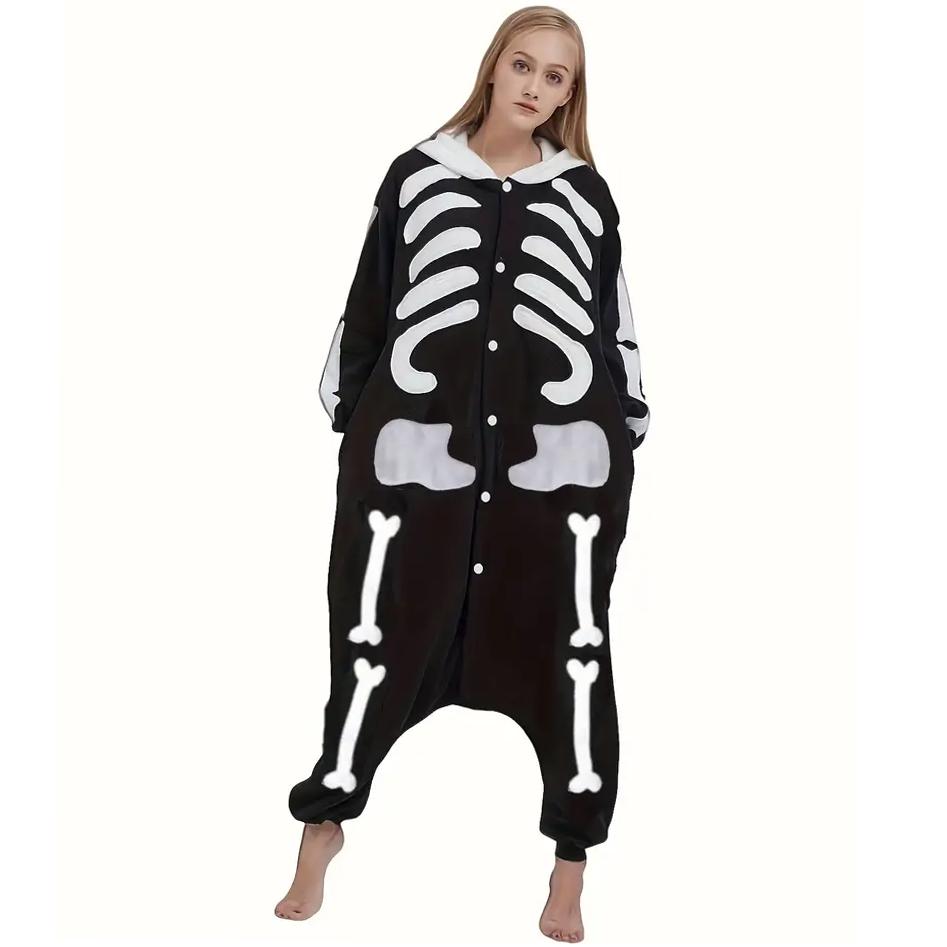 Костюм для косплея с черепом, цельная пижама кигуруми, комбинезон с героями мультфильмов для Хэллоуина, вся одежда