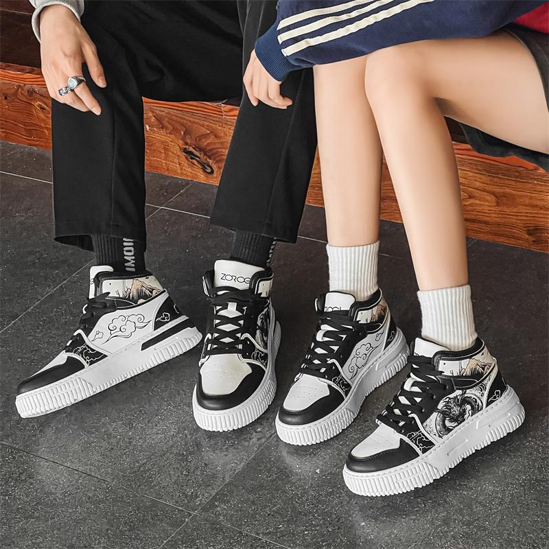 Модные китайские красные драконы мужские скейтбордные туфли модные кожаные повседневные спортивные туфли для мужчин уличные высокие кроссовки на платформе женские