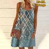 Women Flower Patterned Sequin Diamond Lattice Printed Mini Dress Sleeveless Party Dress Summer Beach Dress Sundress