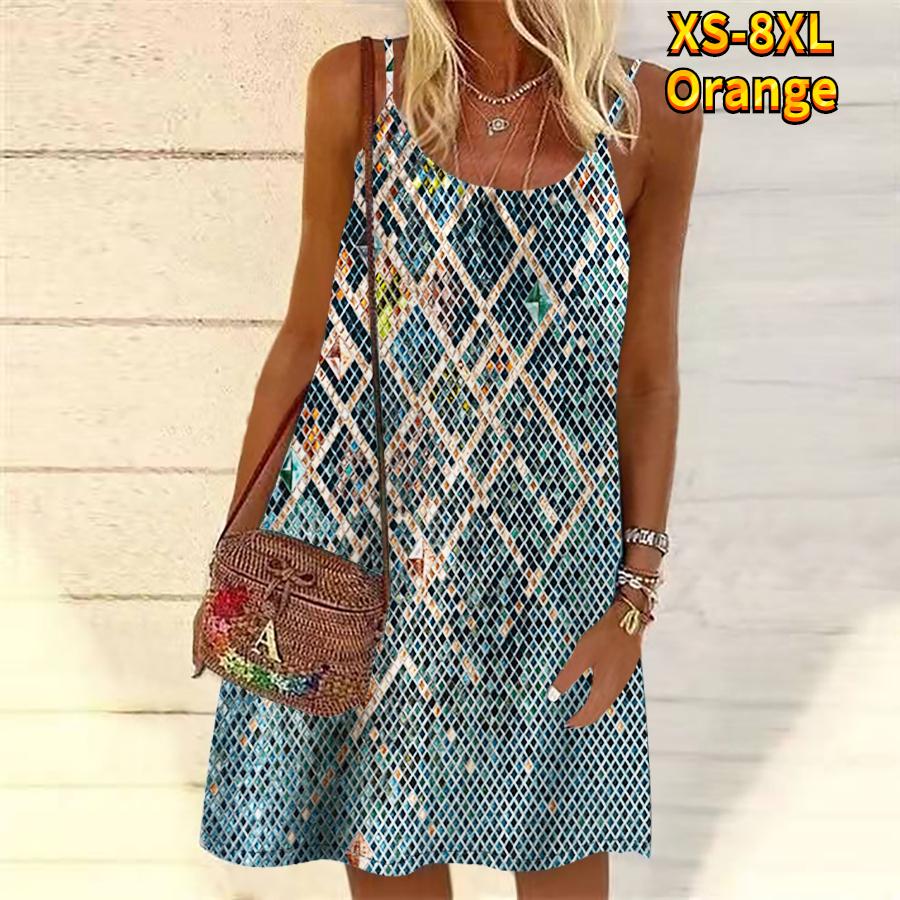 Women Flower Patterned Sequin Diamond Lattice Printed Mini Dress Sleeveless Party Dress Summer Beach Dress Sundress