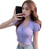 Women's Knitted T-Shirts V-neck Short Sleeve Tops Summer
