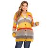 Autumn and Winter Women's Colourful Stripes Clashing Colour Splicing Single Breasted V-Neck Hollowed Out Woven Sweater