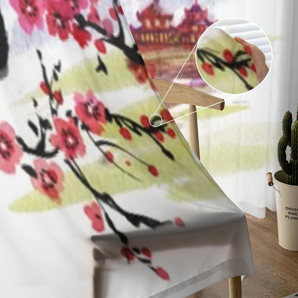 Японские прозрачные оконные шторы с вишневым деревом для гостиной, спальни, современная вуаль, тюлевые шторы, тканевые шторы для кухни